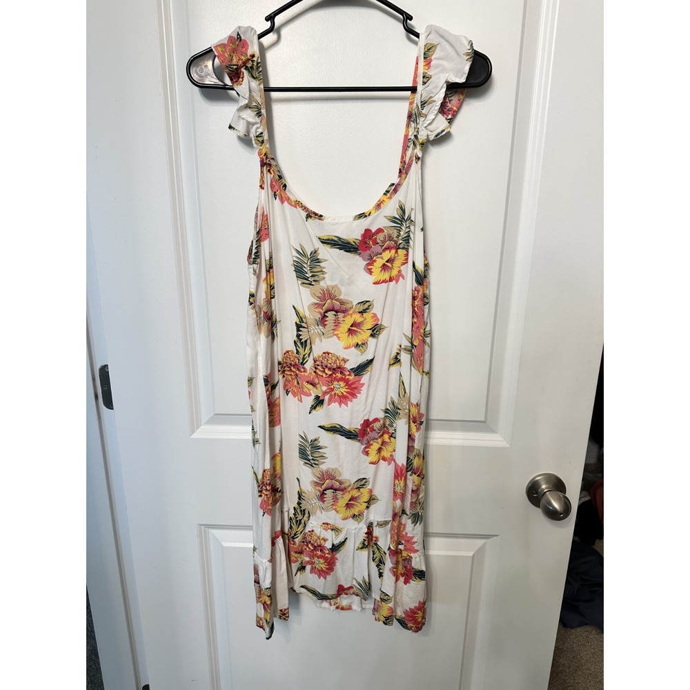 Salty Lemon‎ Women's Floral Swim Beach Coverup Dress L Rayon Multicolor Ruffle